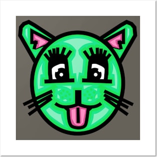 Green Female Kitty - Cat Posters and Art